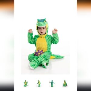 Kids T Rex Dinosaur Costume Deluxe Green Outfit Hood Jumpsuit Small 5-7 Unisex